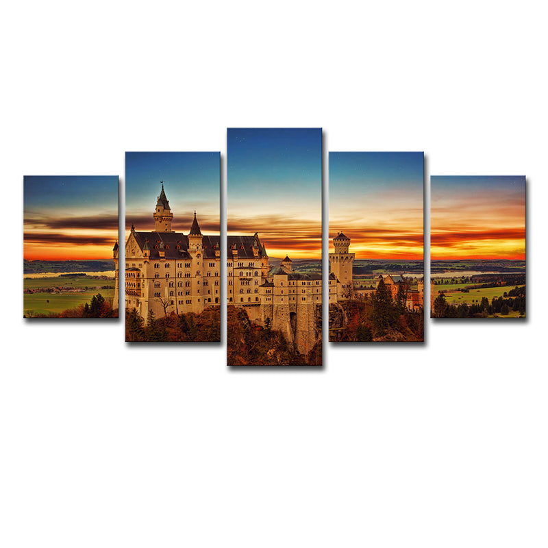 Vivolux | Schwanstein Castle Sunset Landschaft Kunst Druck Global Inspirierte Leinwand Wanddekoration in Orange