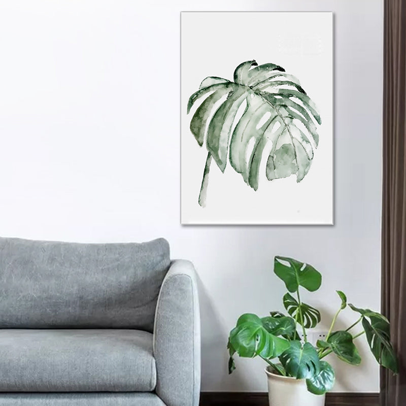 Vivolux | Tropical Leaf Pattern Wall Art Green Living Room Canvas Print, Textured Surface