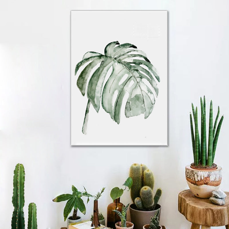 Vivolux | Tropical Leaf Pattern Wall Art Green Living Room Canvas Print, Textured Surface
