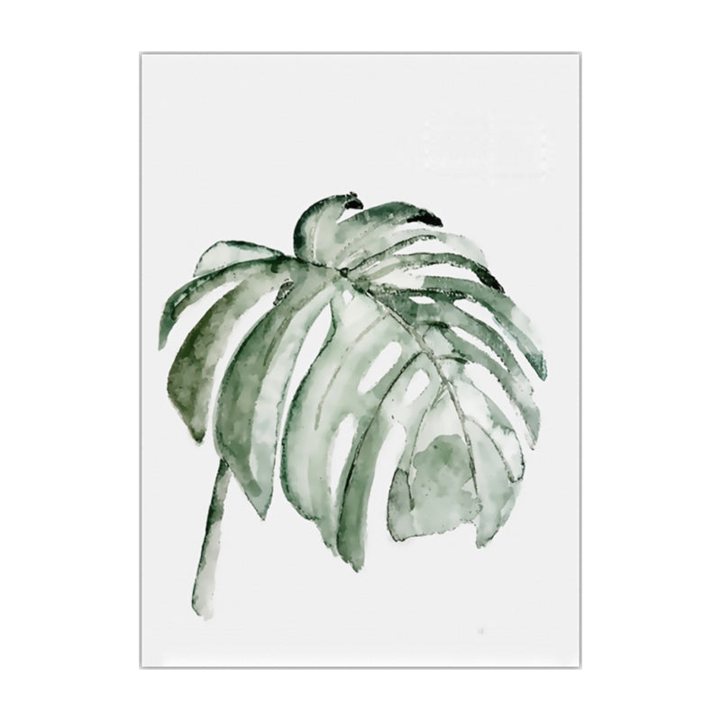 Vivolux | Tropical Leaf Pattern Wall Art Green Living Room Canvas Print, Textured Surface