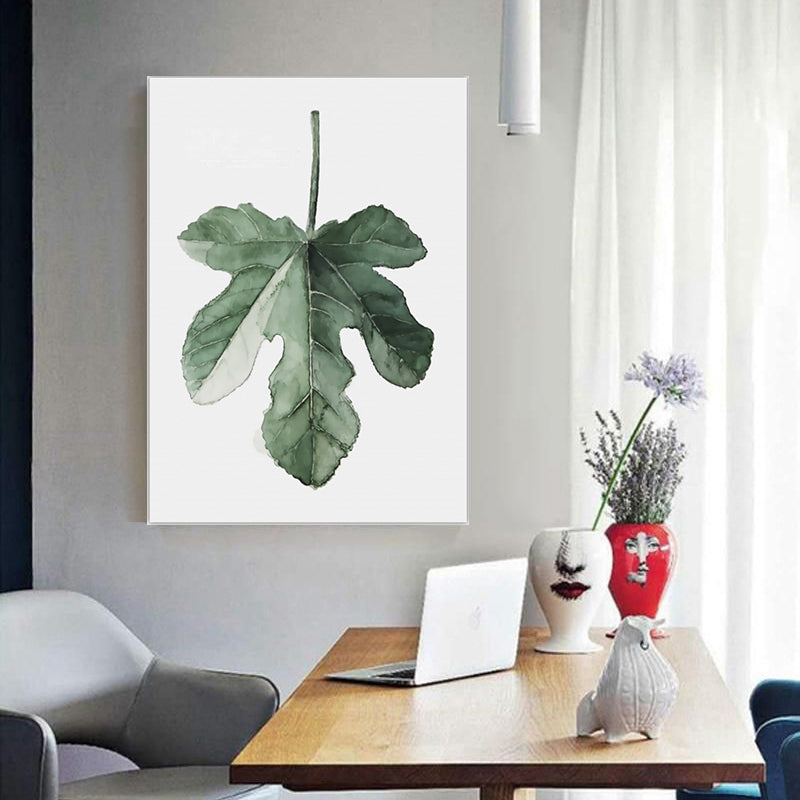 Vivolux | Tropical Leaf Pattern Wall Art Green Living Room Canvas Print, Textured Surface