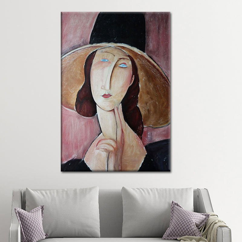 Vivolux | Vintage Frau Portrait Malerei Leinwand Texturiert Rosa Wandkunst Druck für Mädchenzimmer