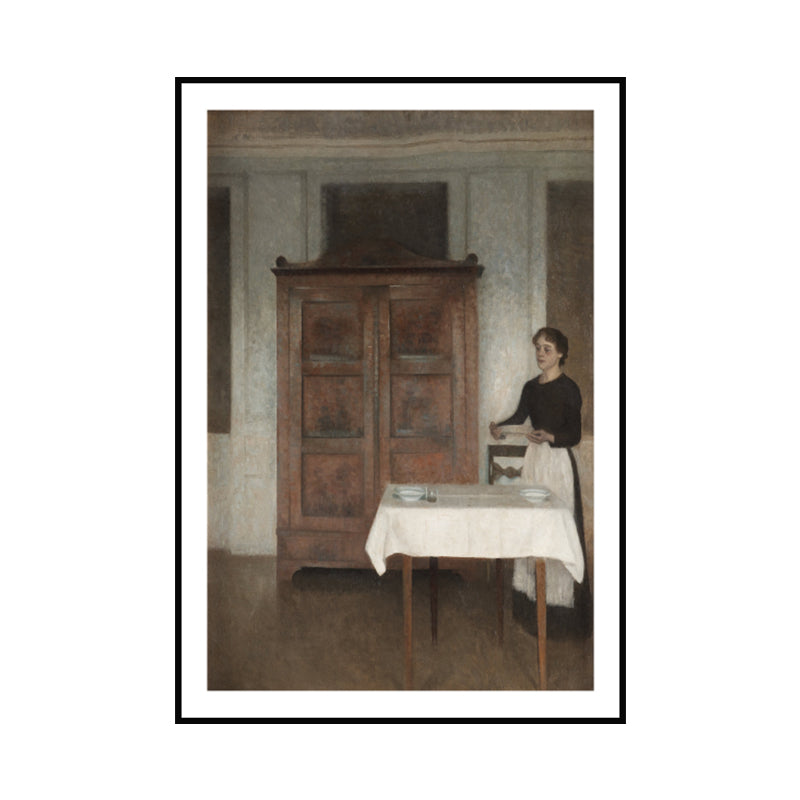 Vivolux | Nostalgisch das Dienstmädchen Gemälde Kunstdruck Braune Texturierte Wanddekoration für das Esszimmer