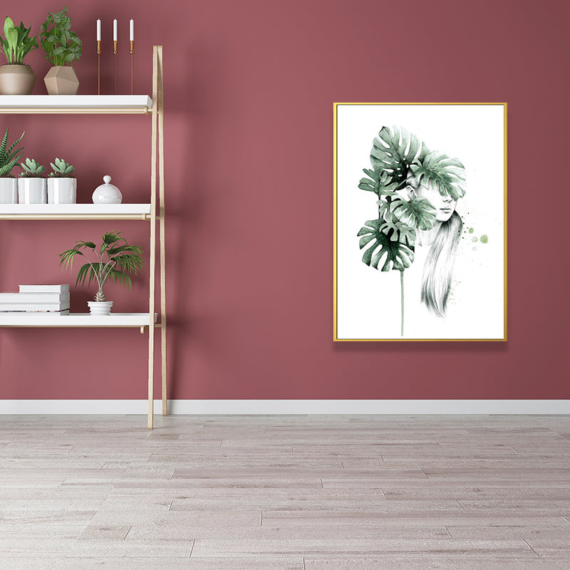 Vivolux | Texturierte Figur und botanische Malerei Leinwand Glam Style Wandkunst Dekor für Badezimmer
