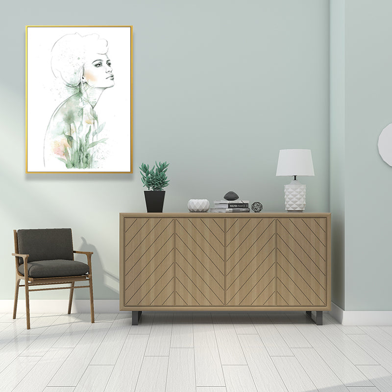 Vivolux | Texturierte Figur und botanische Malerei Leinwand Glam Style Wandkunst Dekor für Badezimmer