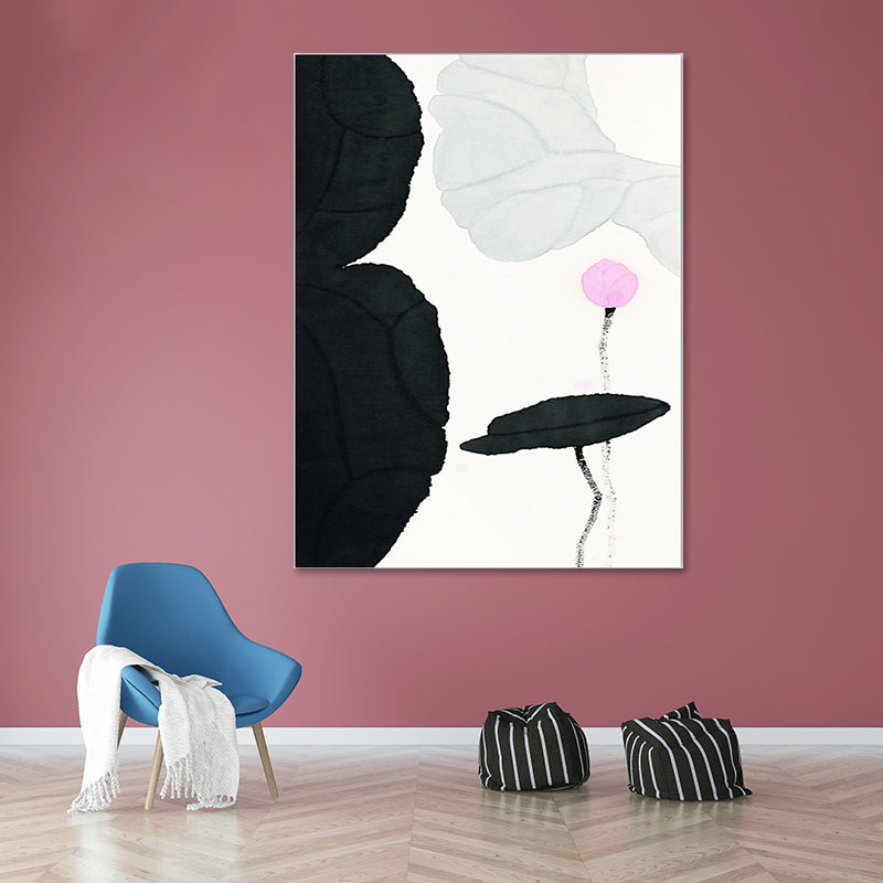 Vivolux | Traditioneller Lotus-Teich-Leinwanddruck Dunkle Farbe Texturierten Wandkunst Dekor für Wohnzimmer