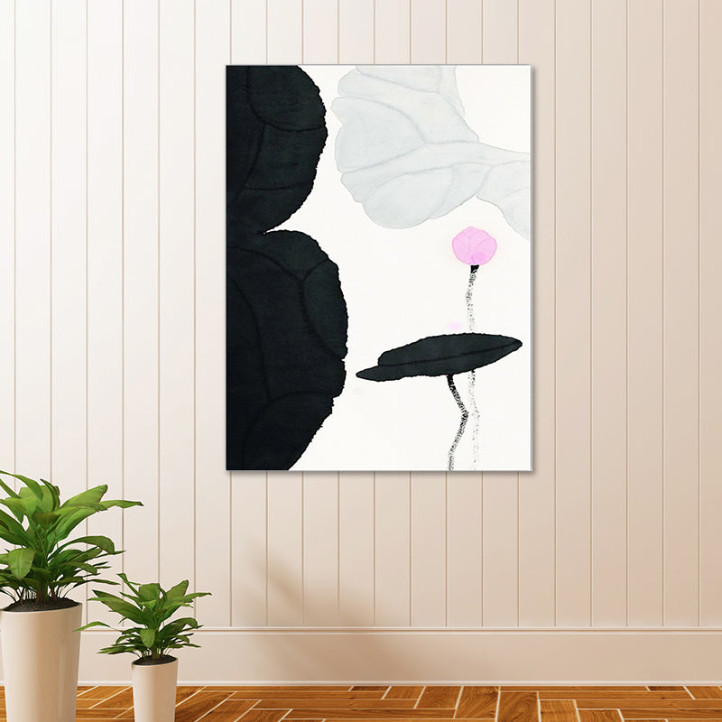 Vivolux | Traditioneller Lotus-Teich-Leinwanddruck Dunkle Farbe Texturierten Wandkunst Dekor für Wohnzimmer