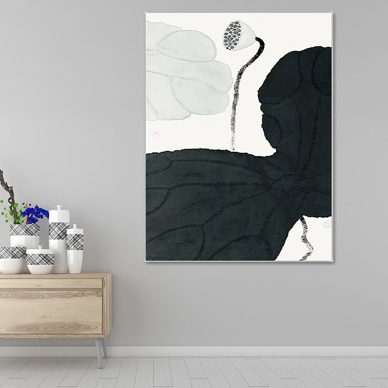 Vivolux | Traditioneller Lotus-Teich-Leinwanddruck Dunkle Farbe Texturierten Wandkunst Dekor für Wohnzimmer