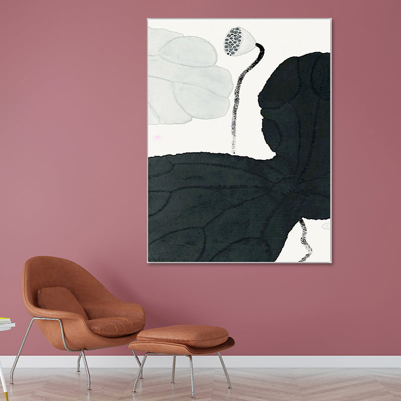 Vivolux | Traditioneller Lotus-Teich-Leinwanddruck Dunkle Farbe Texturierten Wandkunst Dekor für Wohnzimmer