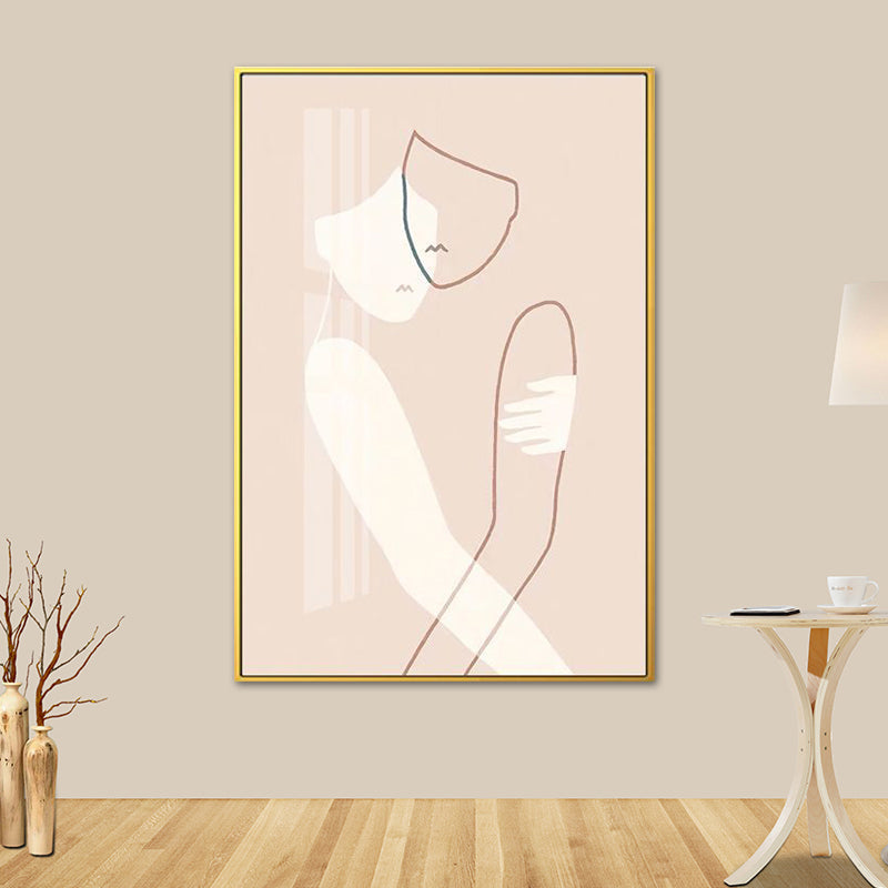 Vivolux | Nordic Style Umarmende Figuren Leinwand Pink Texturiert Wandkunst Druck für Wohnzimmer