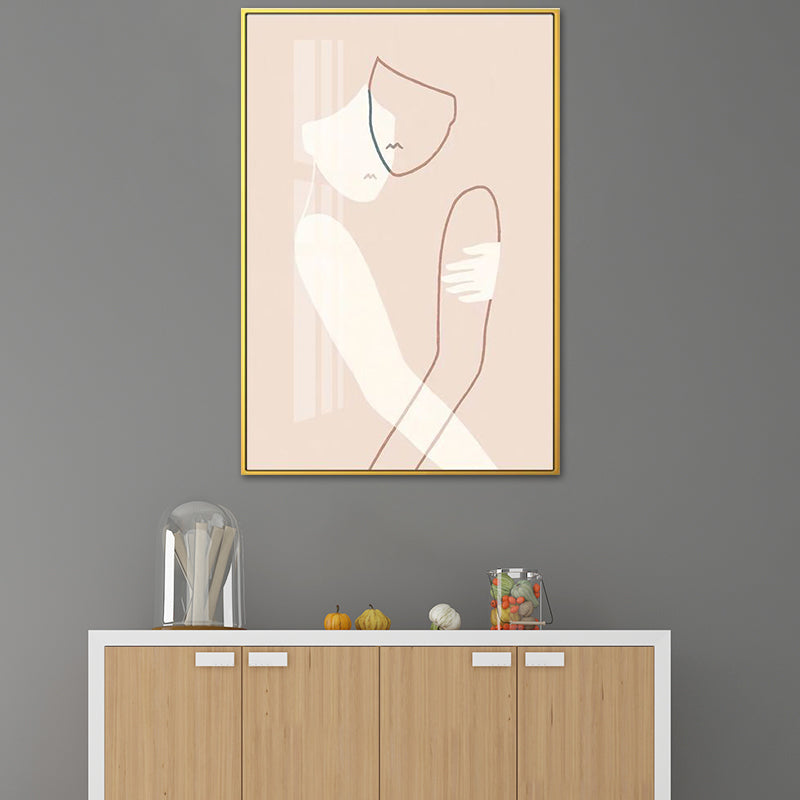 Vivolux | Nordic Style Umarmende Figuren Leinwand Pink Texturiert Wandkunst Druck für Wohnzimmer