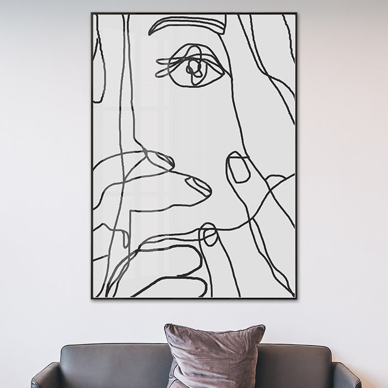 Vivolux | Skandinavische Gesichts- und Handmalerei Leinwand Texturiertes Graues Wandkunstdecor für das Badezimmer