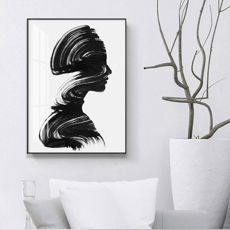 Vivolux | Pinselstrich Frauenmalerei minimalistische Leinwand Wandkunst Dekor in Schwarz und Weiß