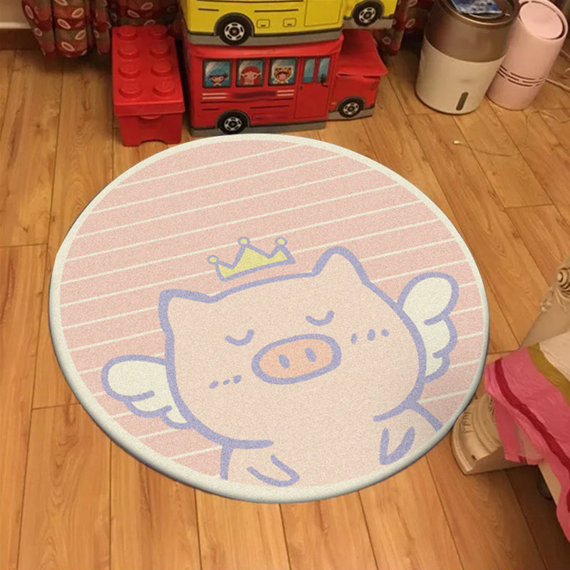 Vivolux | Uniek Kinderen Tapijt in Roze Dieren Varken Vleugel Stripe Patroon Tapijt Polyester Machine Wasbaar Vloerkleed voor Kinderkamer