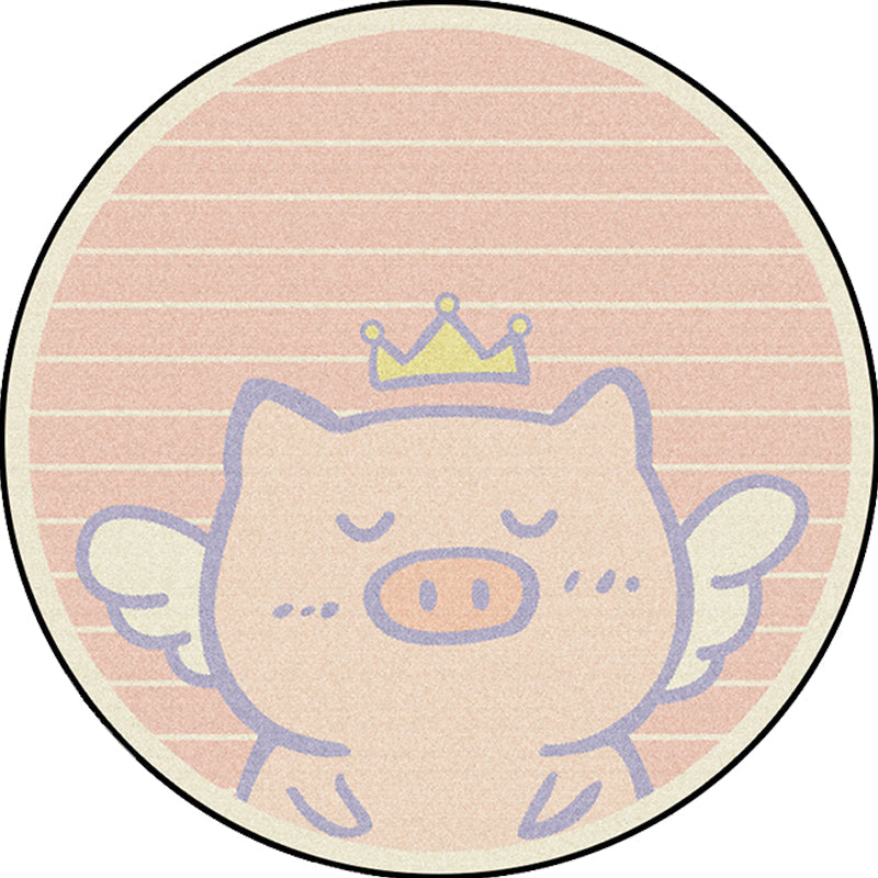 Vivolux | Uniek Kinderen Tapijt in Roze Dieren Varken Vleugel Stripe Patroon Tapijt Polyester Machine Wasbaar Vloerkleed voor Kinderkamer
