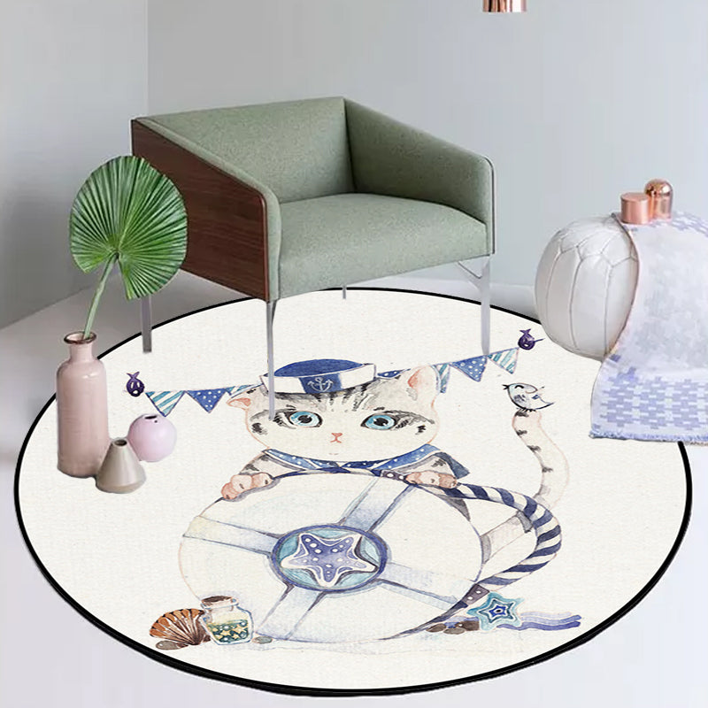 Vivolux | Schöner Kinderteppich in Weiß mit Tiermotiv Eule Hase Faultier Teppich Polyester rutschfest waschbar Teppich für das Kinderzimmer
