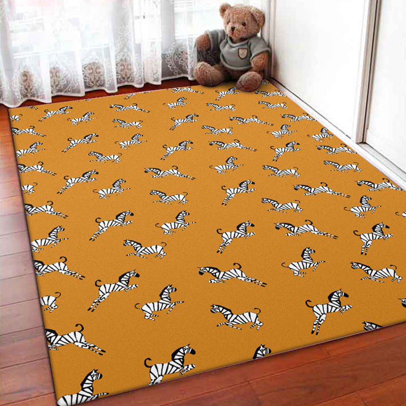 Vivolux | Oranger Kinderzimmer Teppich Kinder Tier Zebra Muster Bereichsteppich Polyester Fleckenresistenter Teppich