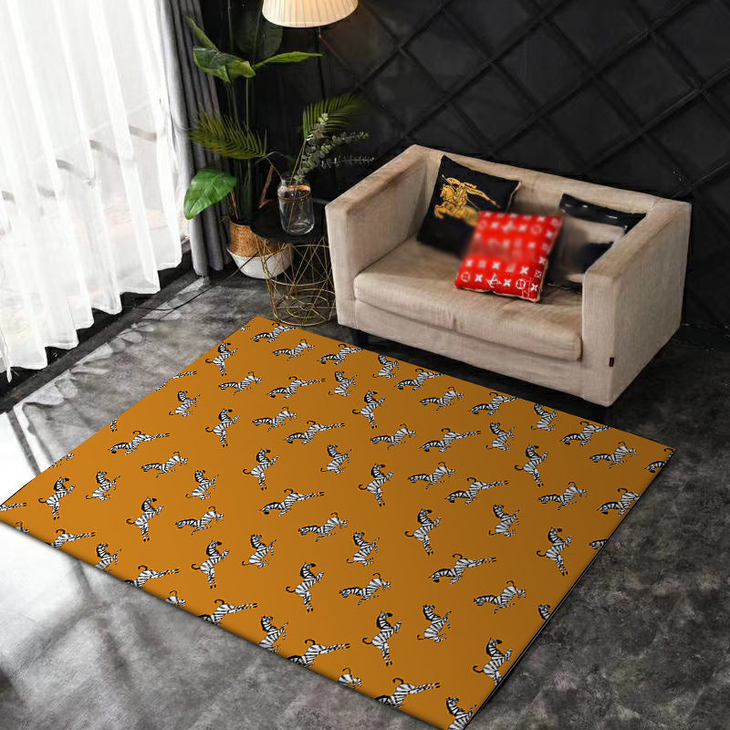 Vivolux | Oranger Kinderzimmer Teppich Kinder Tier Zebra Muster Bereichsteppich Polyester Fleckenresistenter Teppich