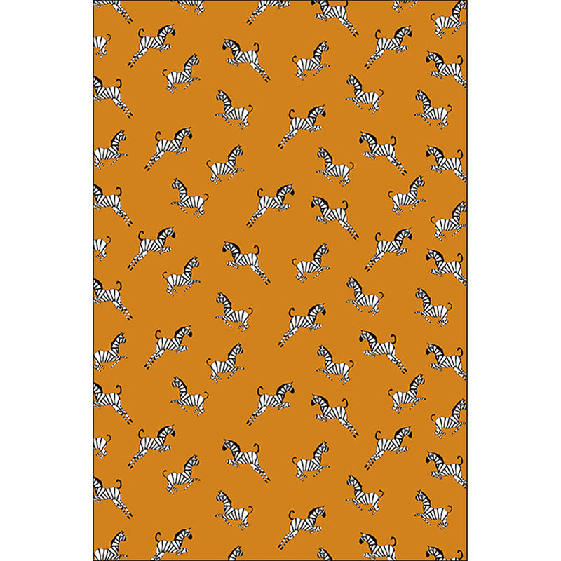 Vivolux | Oranger Kinderzimmer Teppich Kinder Tier Zebra Muster Bereichsteppich Polyester Fleckenresistenter Teppich