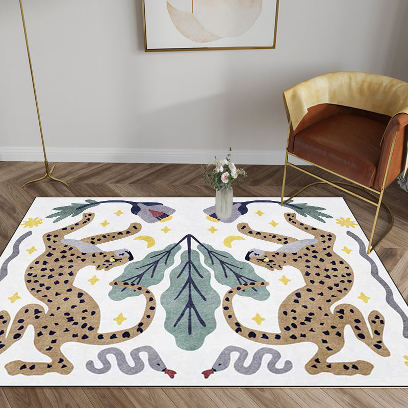 Vivolux | Uniek Kids Tapijt in Zwart en Wit Dieren Leopard Slang Bladeren Patroon Tapijt Polyester Vlekbestendig Vloerkleed voor Kinderkamer
