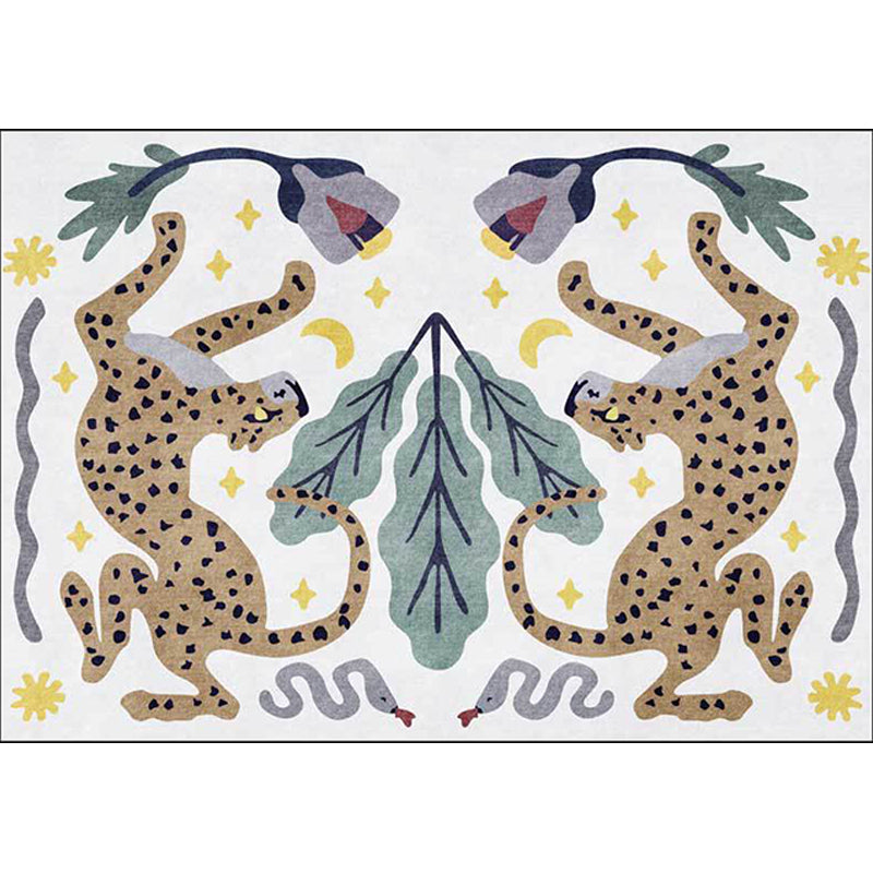 Vivolux | Uniek Kids Tapijt in Zwart en Wit Dieren Leopard Slang Bladeren Patroon Tapijt Polyester Vlekbestendig Vloerkleed voor Kinderkamer