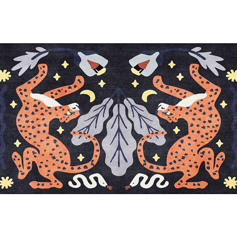 Vivolux | Uniek Kids Tapijt in Zwart en Wit Dieren Leopard Slang Bladeren Patroon Tapijt Polyester Vlekbestendig Vloerkleed voor Kinderkamer