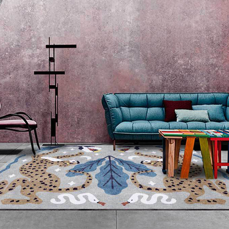 Vivolux | Uniek Kids Tapijt in Zwart en Wit Dieren Leopard Slang Bladeren Patroon Tapijt Polyester Vlekbestendig Vloerkleed voor Kinderkamer