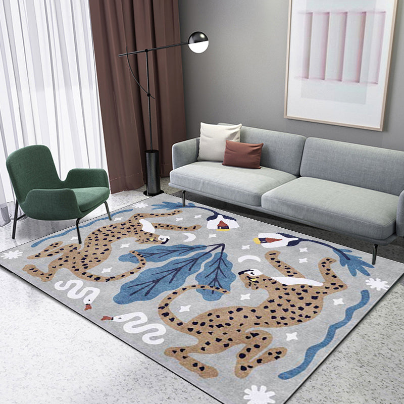Vivolux | Uniek Kids Tapijt in Zwart en Wit Dieren Leopard Slang Bladeren Patroon Tapijt Polyester Vlekbestendig Vloerkleed voor Kinderkamer