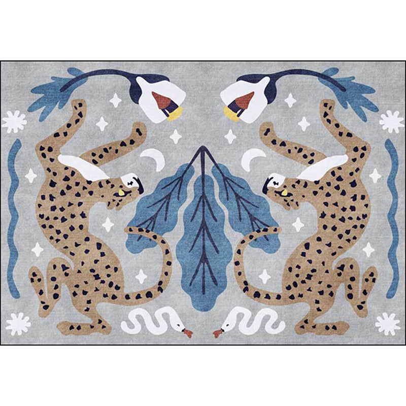 Vivolux | Uniek Kids Tapijt in Zwart en Wit Dieren Leopard Slang Bladeren Patroon Tapijt Polyester Vlekbestendig Vloerkleed voor Kinderkamer