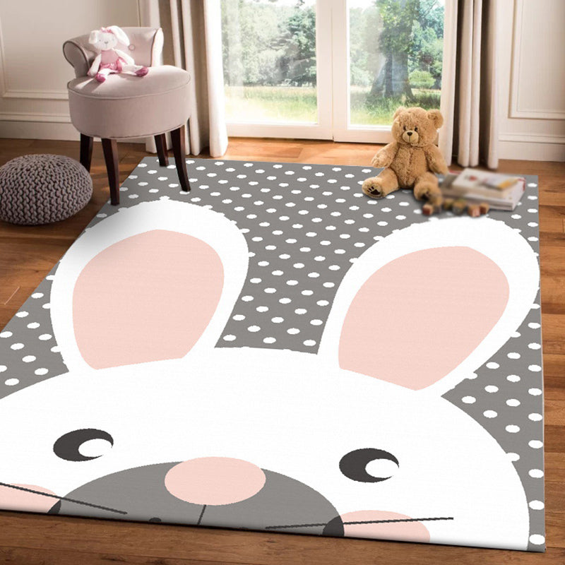 Vivolux | Grijze Kinderkamer Tapijt Kids Dier Konijn Dots Patroon Gebied Tapijt Polyester Antislip Achterkant Vloerkleed