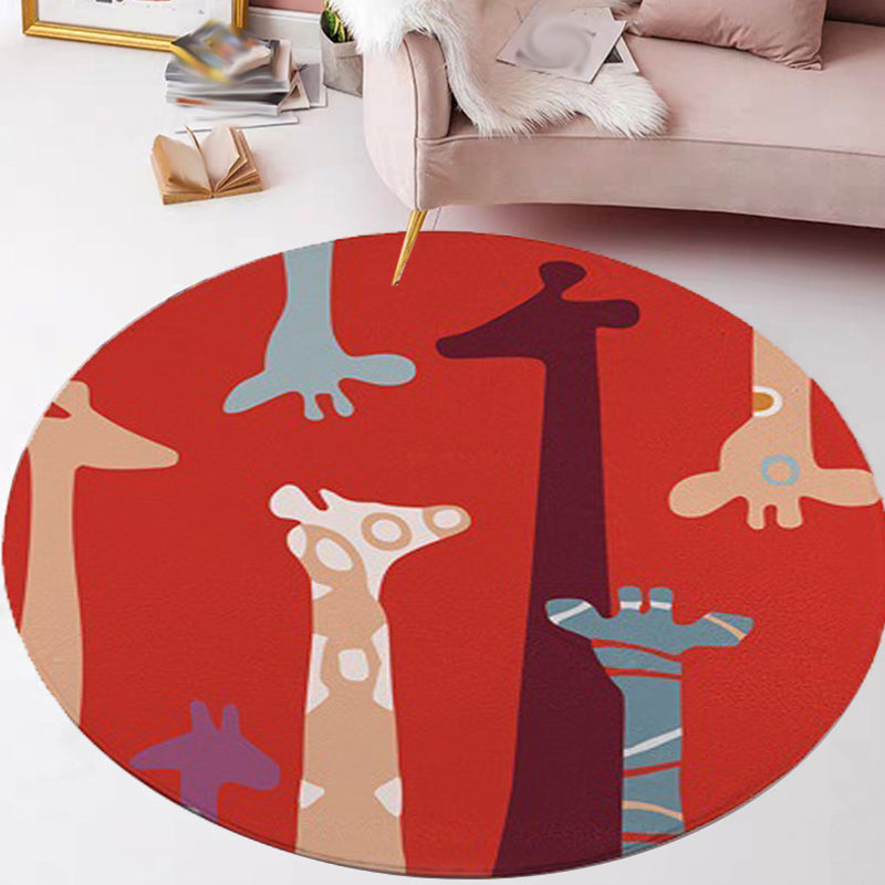 Vivolux | Rood en Geel Kinderkamer Tapijt Kinderen Dier Kat Beer Giraffe Patroon Gebiedtapijt Polyester Huisdier Vriendelijk Wasbaar Tapijt