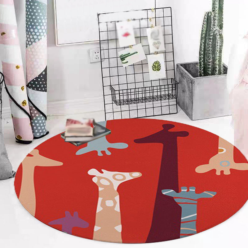 Vivolux | Rood en Geel Kinderkamer Tapijt Kinderen Dier Kat Beer Giraffe Patroon Gebiedtapijt Polyester Huisdier Vriendelijk Wasbaar Tapijt