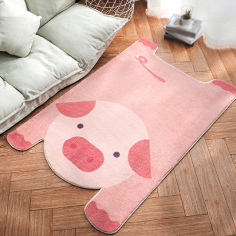 Vivolux | Uniek Kinderen Onregelmatig Tapijt in Wit en Roze Dieren Leeuw Panda Patroon Tapijt Polyester Antislip Vloerkleed voor Kinderen Kamer