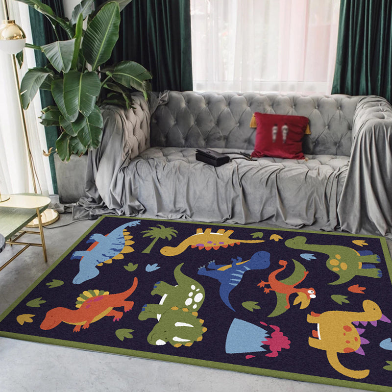 Vivolux | Schöner Kinderteppich in Blau Tier Dinosaurier Gras Muster Teppich Polyester Fleckenresistenter Teppich für das Kinderzimmer