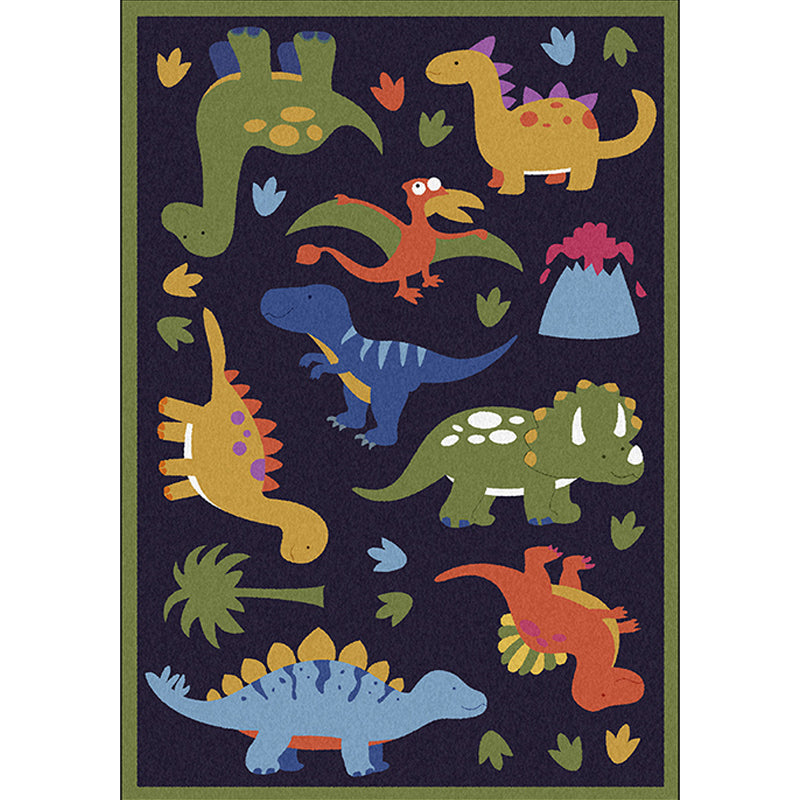 Vivolux | Schöner Kinderteppich in Blau Tier Dinosaurier Gras Muster Teppich Polyester Fleckenresistenter Teppich für das Kinderzimmer