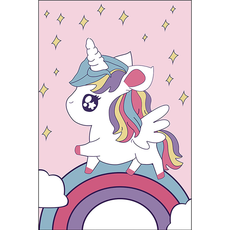 Vivolux | Rosa Kinderzimmer Teppich Kinder Tier Einhorn Regenbogen Muster Bereichsteppich Polyester Rutschfeste Rückseite Teppich
