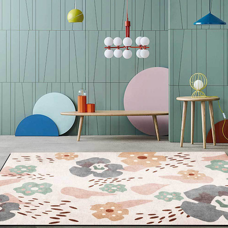 Vivolux | Rosa Kinderzimmer Teppich Kinder Blumenmuster Bereichsteppich Polyester Anti-Rutsch-Unterlage Teppich