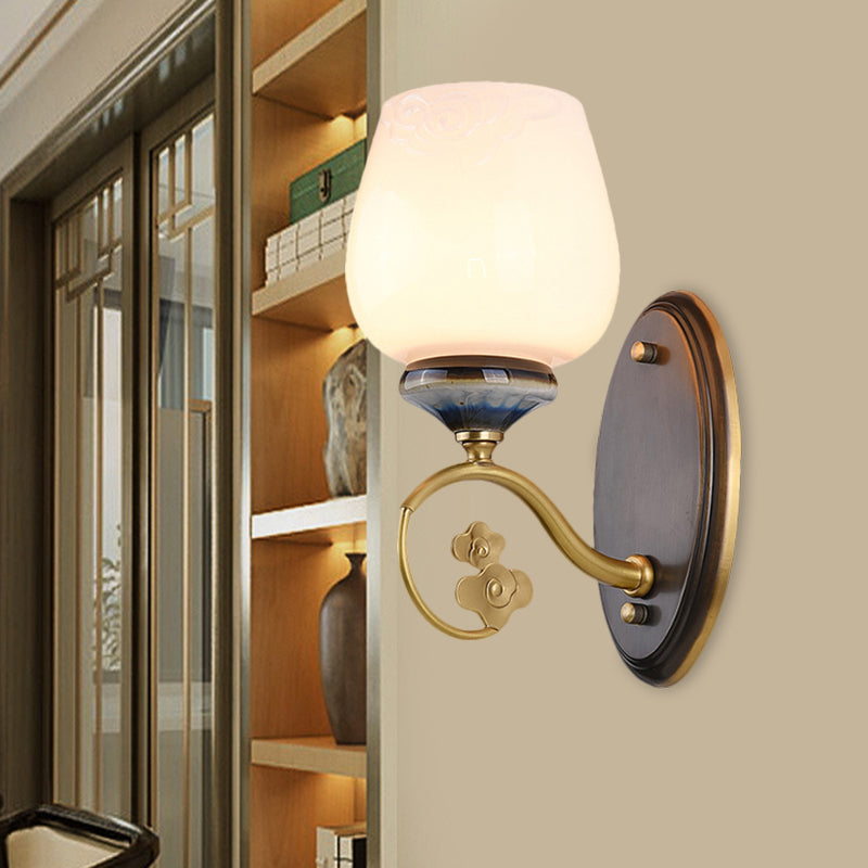Vivolux | Vintage Blütenknospen Wandleuchte Einzelne Glühbirne Creme Glas Wandmontierte Beleuchtung in Schwarz