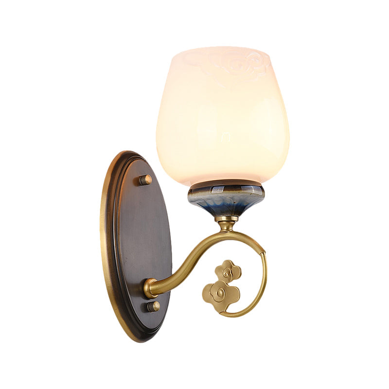 Vivolux | Vintage Blütenknospen Wandleuchte Einzelne Glühbirne Creme Glas Wandmontierte Beleuchtung in Schwarz