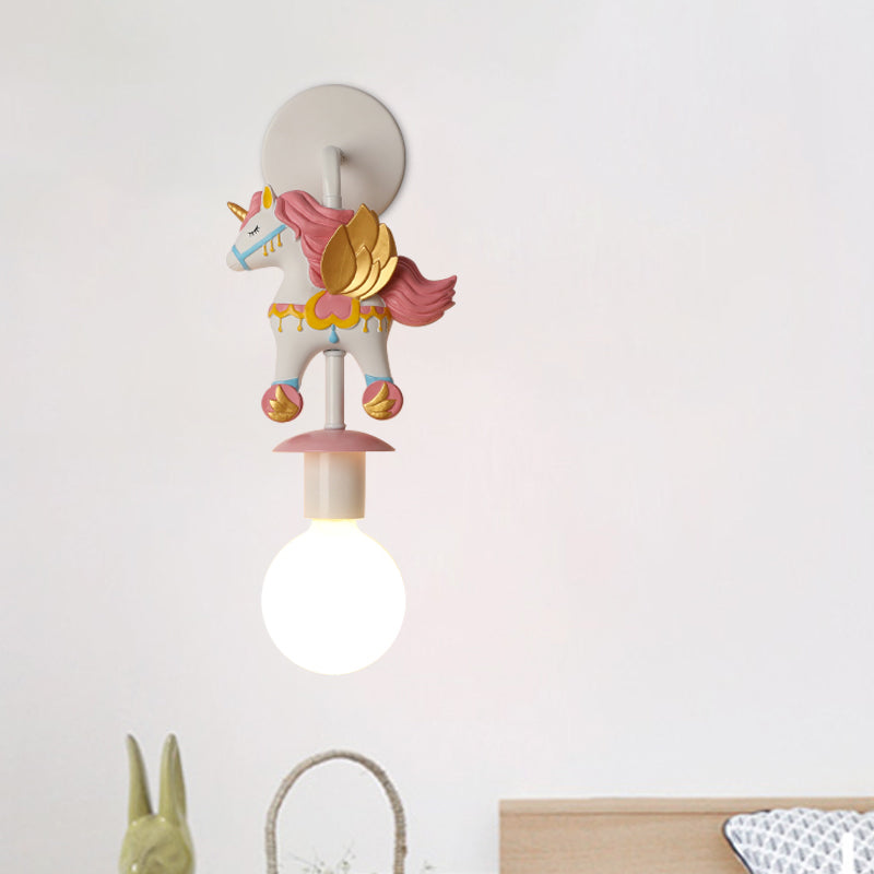 Vivolux | Regenboog Eenhoorn Wandverlichting Kinderen Hars 1 Lamp Roze/Blauw Wandlamp met Globe Glas Shade