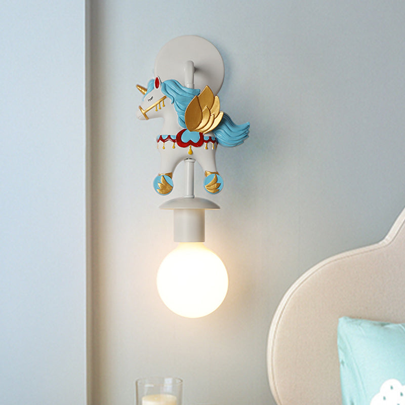 Vivolux | Regenboog Eenhoorn Wandverlichting Kinderen Hars 1 Lamp Roze/Blauw Wandlamp met Globe Glas Shade