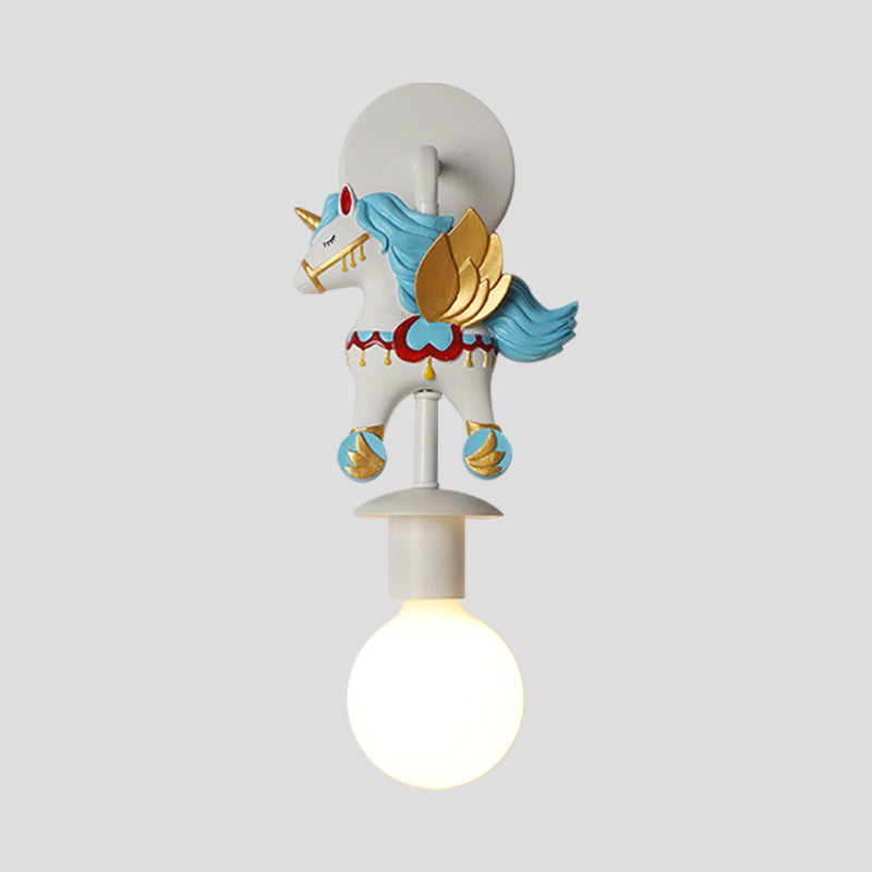 Vivolux | Regenboog Eenhoorn Wandverlichting Kinderen Hars 1 Lamp Roze/Blauw Wandlamp met Globe Glas Shade