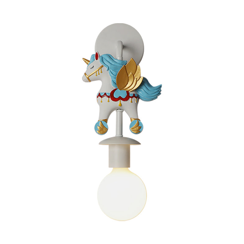 Vivolux | Regenboog Eenhoorn Wandverlichting Kinderen Hars 1 Lamp Roze/Blauw Wandlamp met Globe Glas Shade
