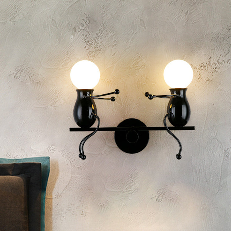 Vivolux | Schwarz/Weiß/Rot Kindlich Wandmontage Lampe Kinder 2 Köpfe Metall Wandlicht mit Wippe Arm