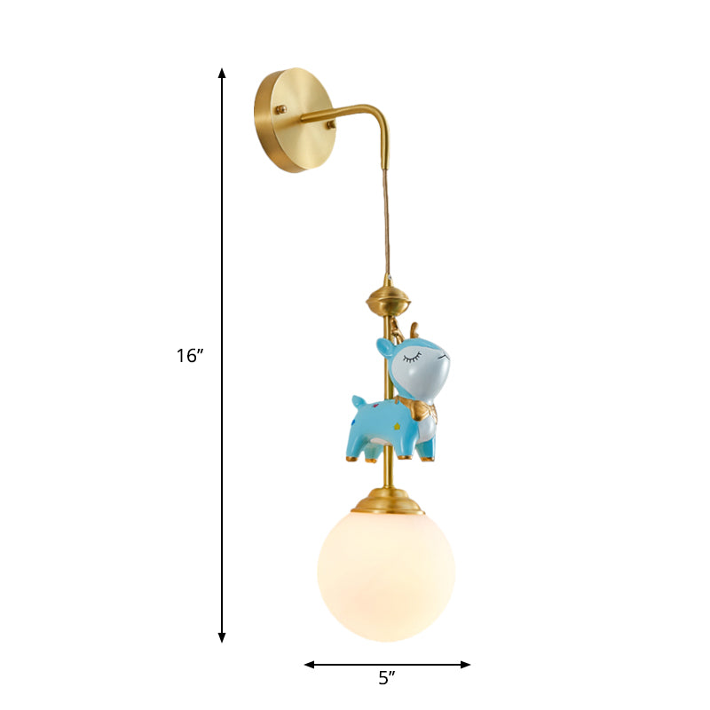 Vivolux | Opal Glas Wereld Muur Licht Armatuur Cartoon 1 Licht Gouden Wandlamp met Blauwe Herten Decor