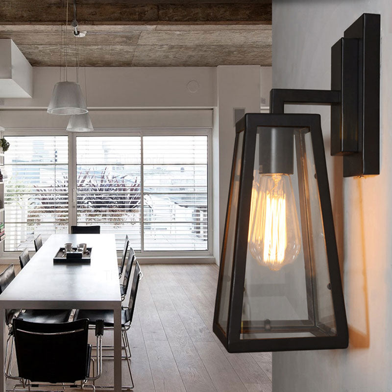 Vivolux | 1 Glühbirne Trapezförmige Käfig Wandlampe Industriell Stilvolles Matt Schwarz Metall Wandmontage Licht für Wohnzimmer