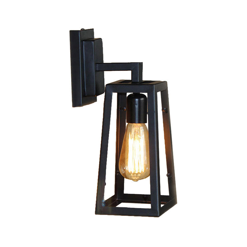 Vivolux | 1 Glühbirne Trapezförmige Käfig Wandlampe Industriell Stilvolles Matt Schwarz Metall Wandmontage Licht für Wohnzimmer