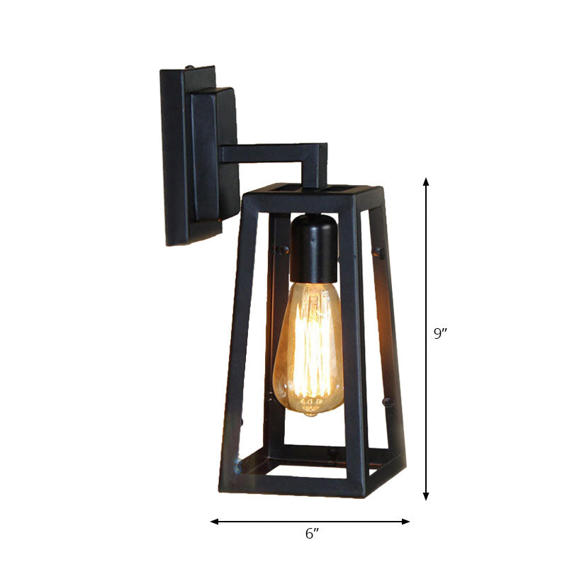 Vivolux | 1 Glühbirne Trapezförmige Käfig Wandlampe Industriell Stilvolles Matt Schwarz Metall Wandmontage Licht für Wohnzimmer