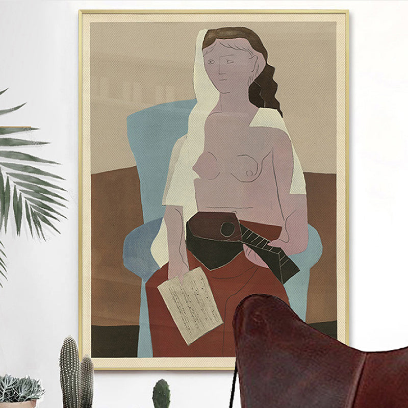 Vivolux | Picasso Vrouw met Mandoline Canvas Print Cubisme Geweven Wanddecoratie in Bruin