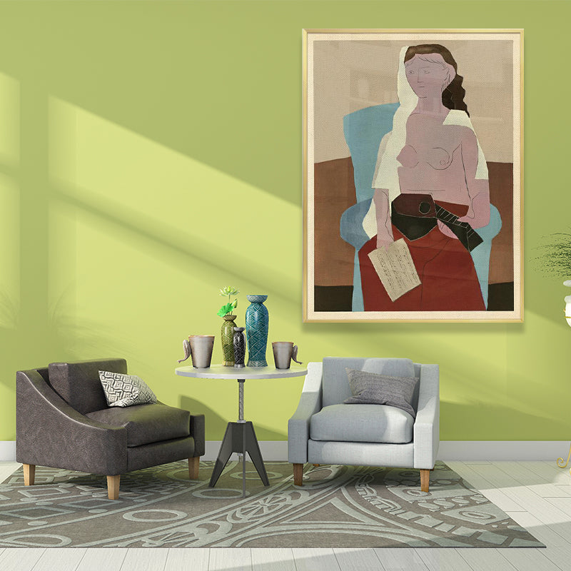 Vivolux | Picasso Vrouw met Mandoline Canvas Print Cubisme Geweven Wanddecoratie in Bruin